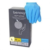 Перчатки смотровые нитриловые Benovy нестерильные неопудренные голубые размер L (50 пар/уп)