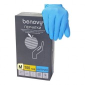 Перчатки смотровые нитриловые Benovy нестерильные неопудренные голубые размер M (100 пар/уп)