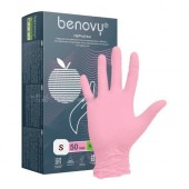 Перчатки смотровые нитриловые Benovy нестерильные неопудренные розовые размер S (50 пар/уп)