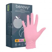 Перчатки смотровые нитриловые Benovy нестерильные неопудренные розовые размер M (50 пар/уп)
