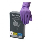 Перчатки смотровые нитриловые Benovy нестерильные неопудренные сиреневые размер S (50 пар/уп)